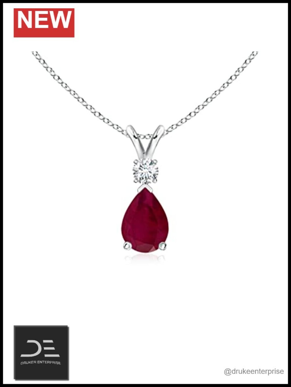 Natural Ruby Pendant Necklace with Diamond in 925 Sterling Silver